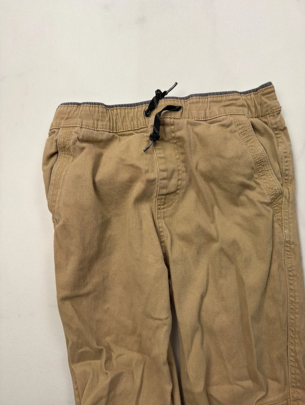 Plugg Tan Casual Cargo Pants Drawstring Waist Elastic Cuffs - Boys M